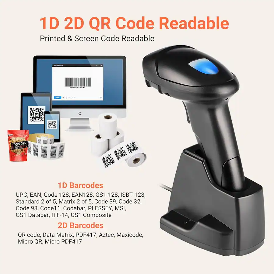 Tera 1D 2D Wireless Barcode Scanner with Cradle Automatic Sensing ...