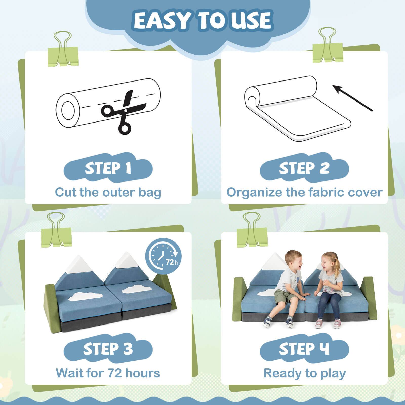EASY TO USE

STEP 1: Cut the outer bag

STEP 2: Organize the fabric cover

STEP 3: Wait for 72 hours

STEP 4: Ready to play