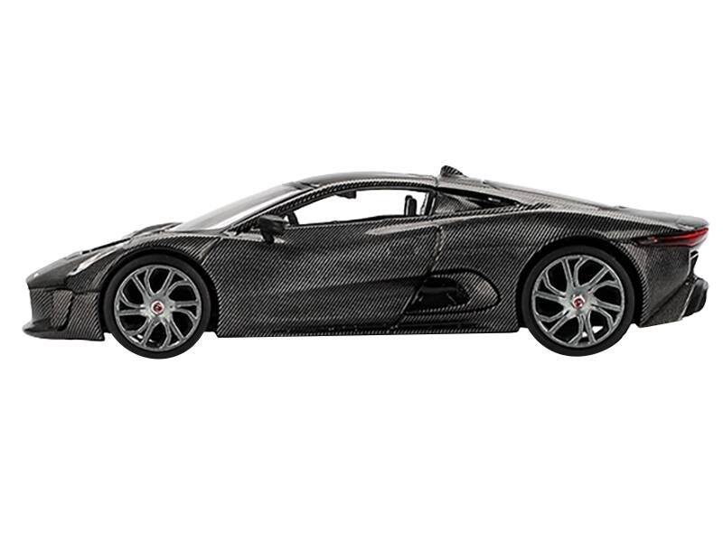 Angle. Mini GT - Jaguar C-X75 "Test Car" Black Carbon Limited Edition 1/64 Diecast Model Car by Mini GT - Black.