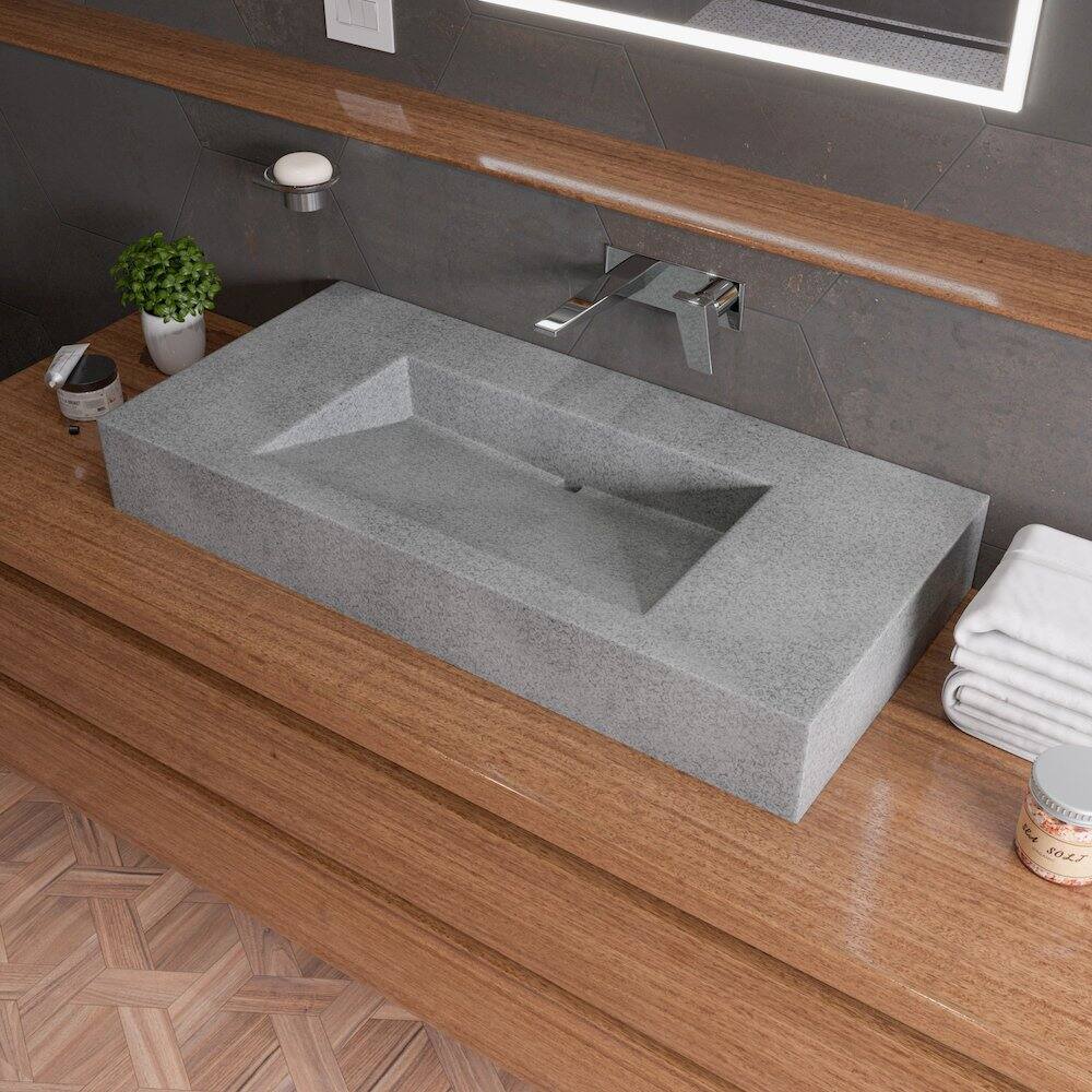 Angle. Alfi - 40" Solid Concrete Rectangular Countertop Sink - Gray.