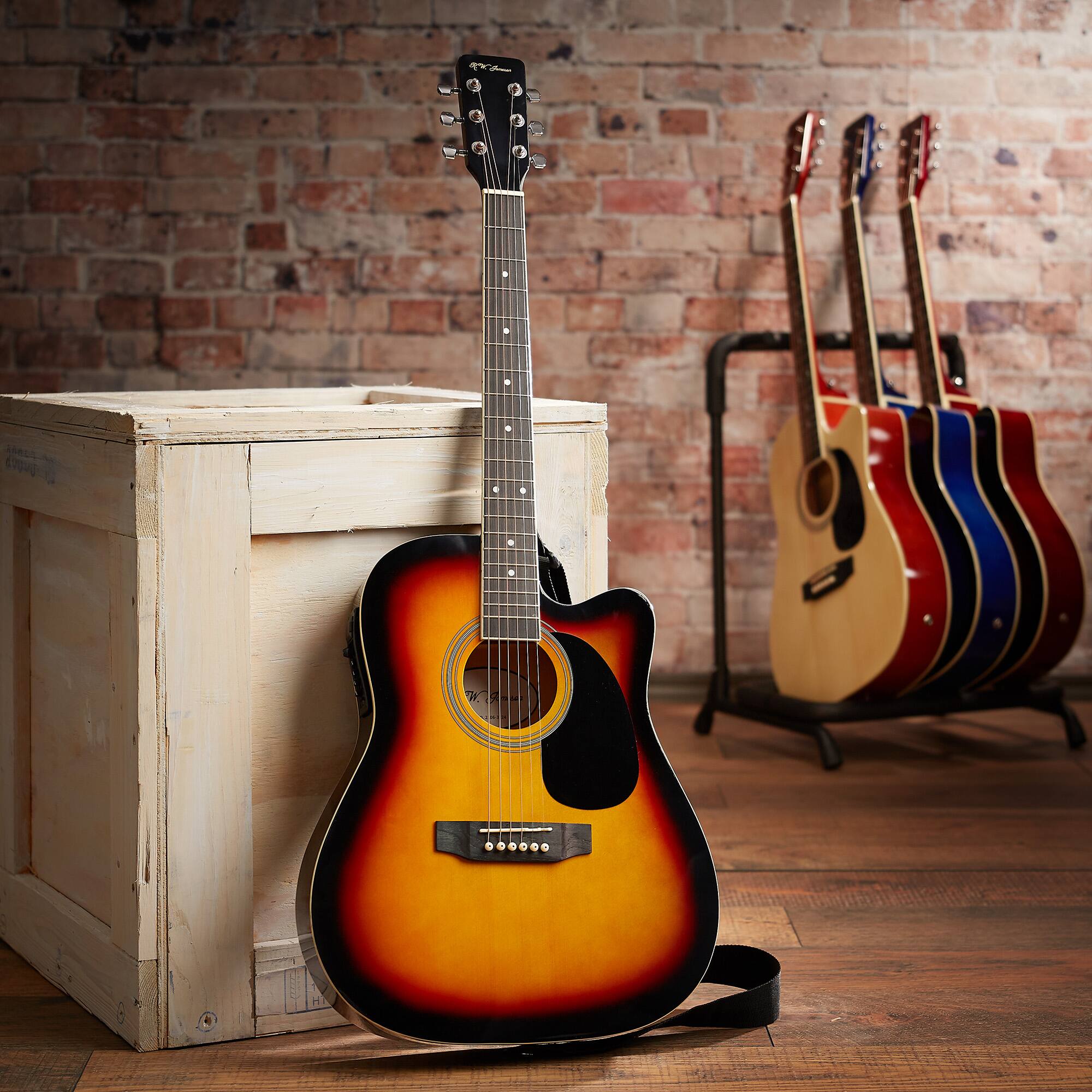 Alt View 6. Jameson Guitars - Thinline Cutaway Acoustic Electric Guitar with Gig Bag - Right Handed - Sunburst.