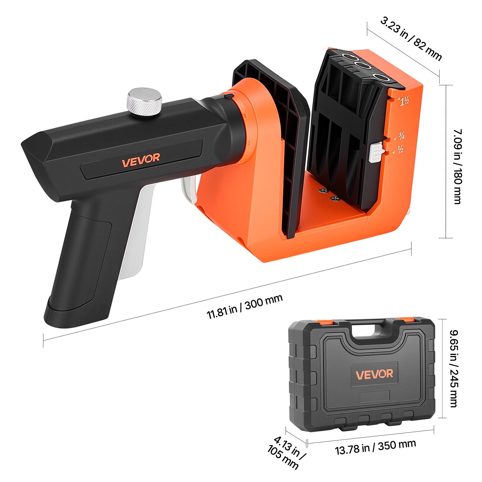 VEVOR

- 3.23 in / 82 mm
- 7.09 in / 180 mm
- 11.81 in / 300 mm
- 9.65 in / 245 mm
- 4.13 in / 105 mm
- 13.78 in / 350 mm