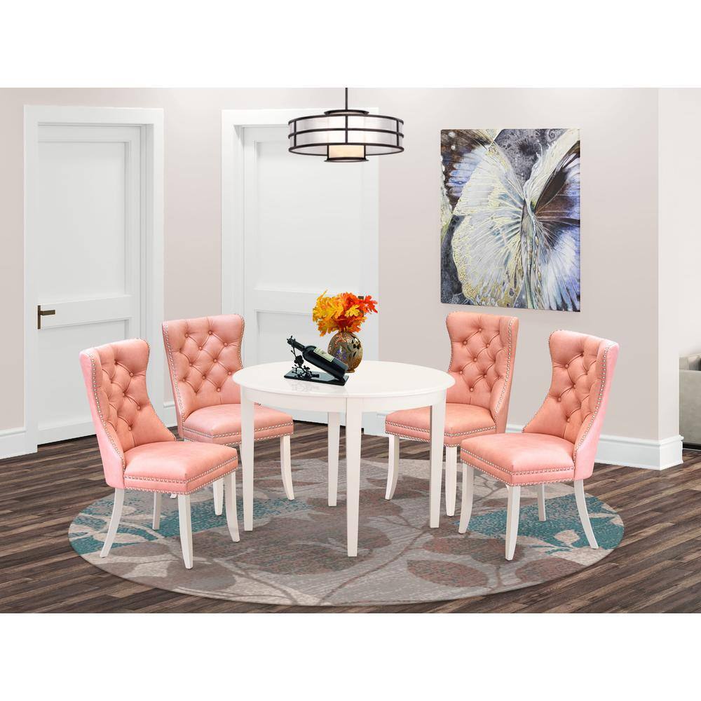 Alt View 3. East West Furniture - 5 Piece Dining Room Furniture Set Contains a Round Dining Table - White.
