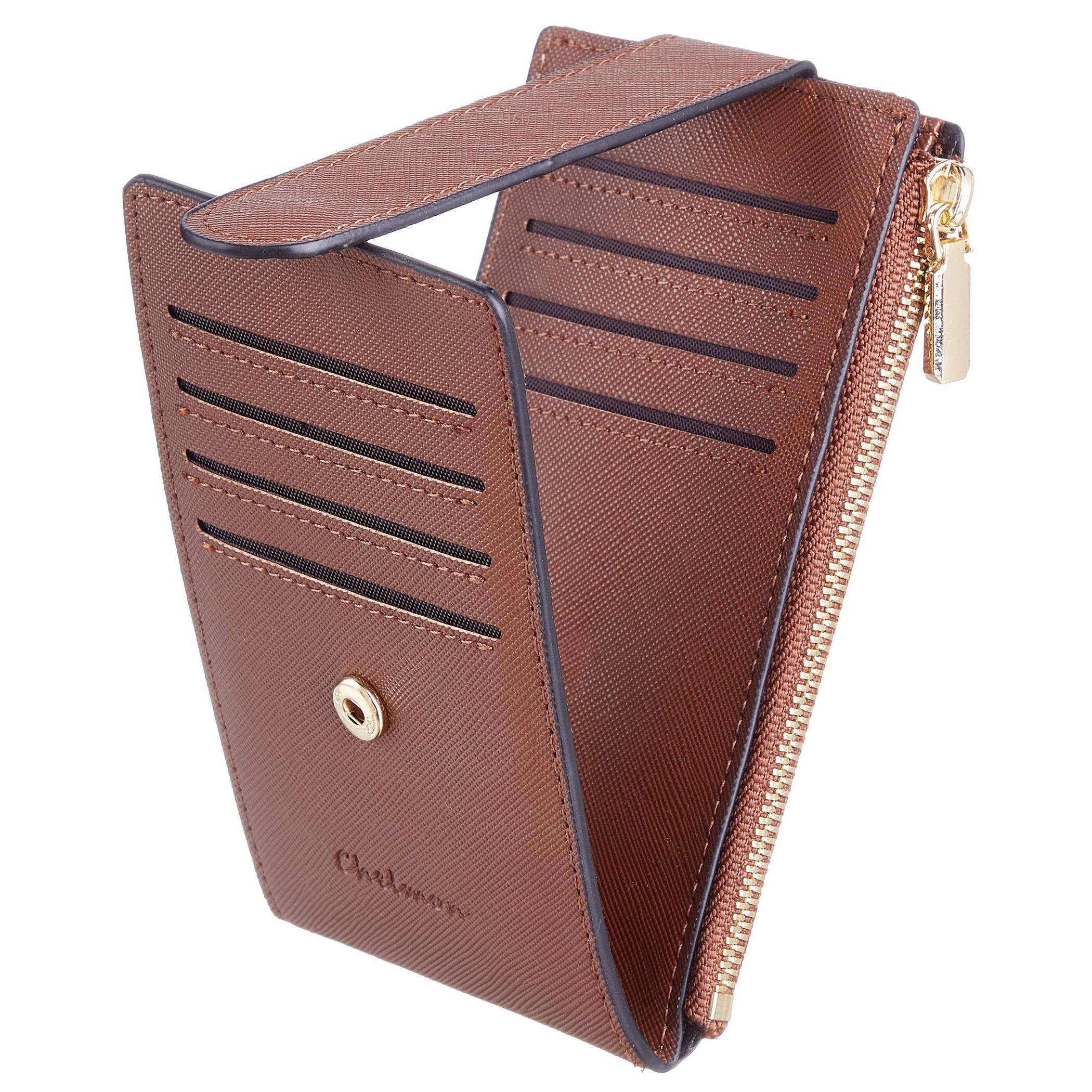 Front. Jadie Link - Womens Wallet Slim Rfid Blocking Bifold Multi Card Case Zipper Pocket black Smooth Refined Material Crafted high-quality - Deep Brown.