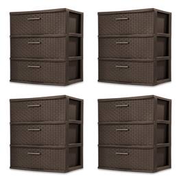 Sterilite - 3 Drawer Wide Storage Tower, Weave Home Organizer, Espresso, 4 Pack