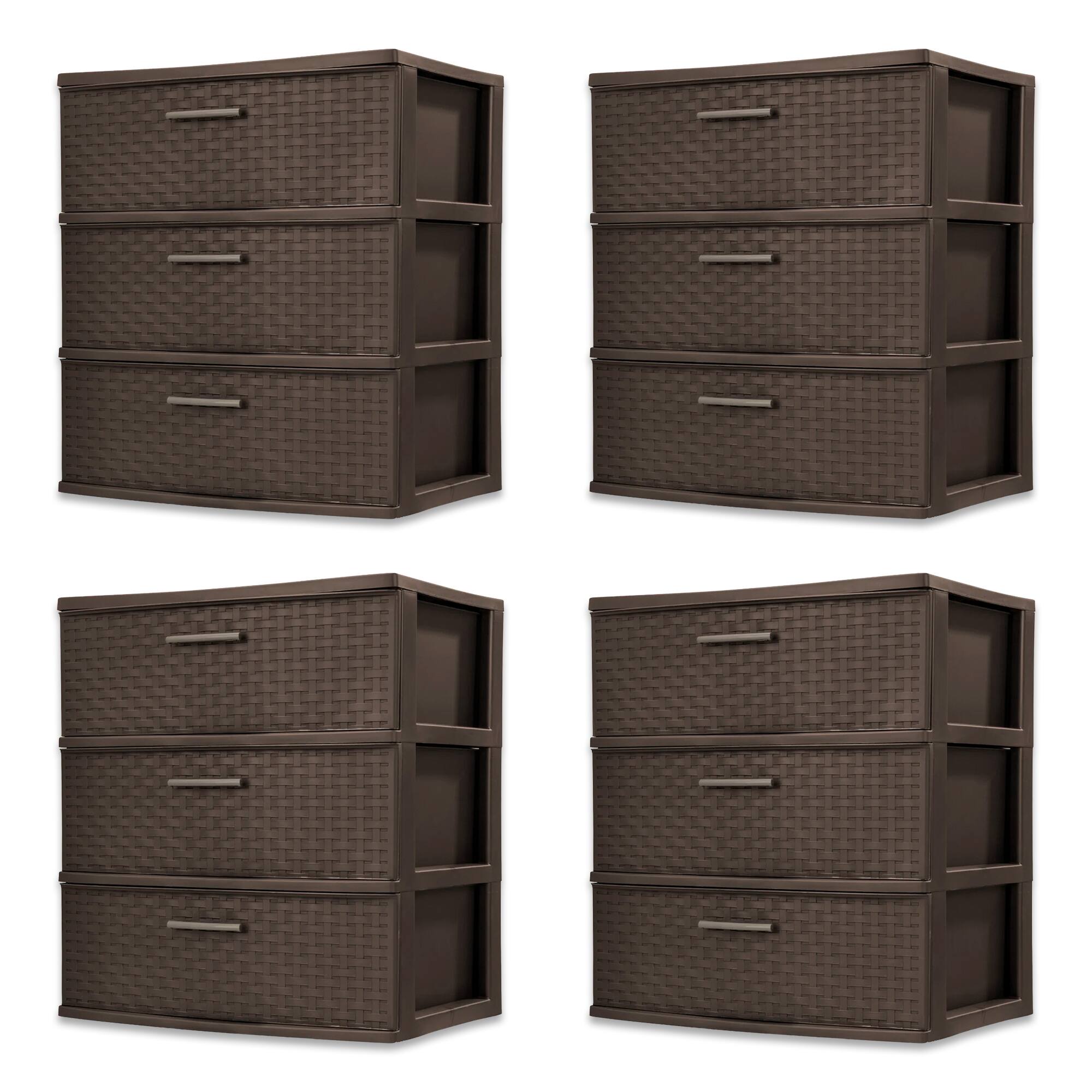 Front. Sterilite - Sterilite 3 Drawer Wide Storage Tower, Weave Home Organizer, Espresso, 4 Pack.