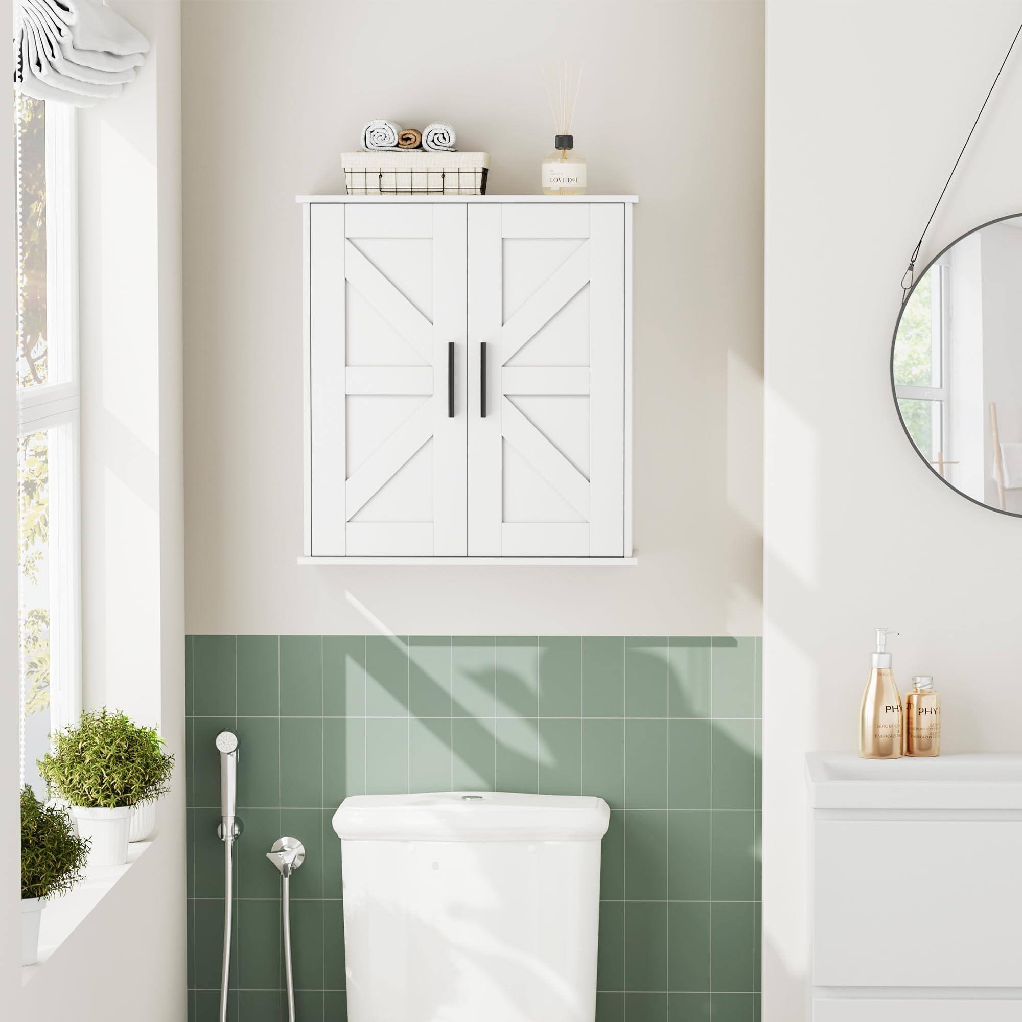 Alt View 5. Hirose Alice - Wall Cabinet Over Toilet Storage With Barn Doors And Shelves 3-tier Mounted For Laundry Room ( D) Ample - Black-7.9"D x 21.7"W x 23.6"H.