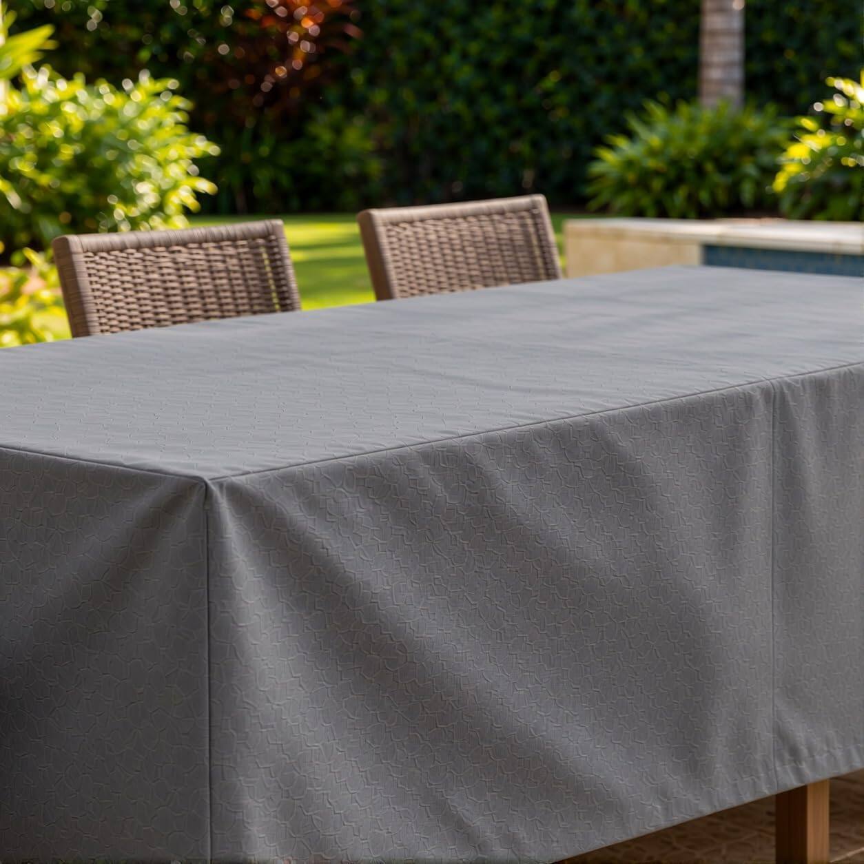 Alt View 4. KHOMO GEAR - Outdoor Dining Table Cover - Heavy Duty, Water Resistant Rectangular Patio Dining Table Cover - 60"L x 33"W x 25"H - Gray.