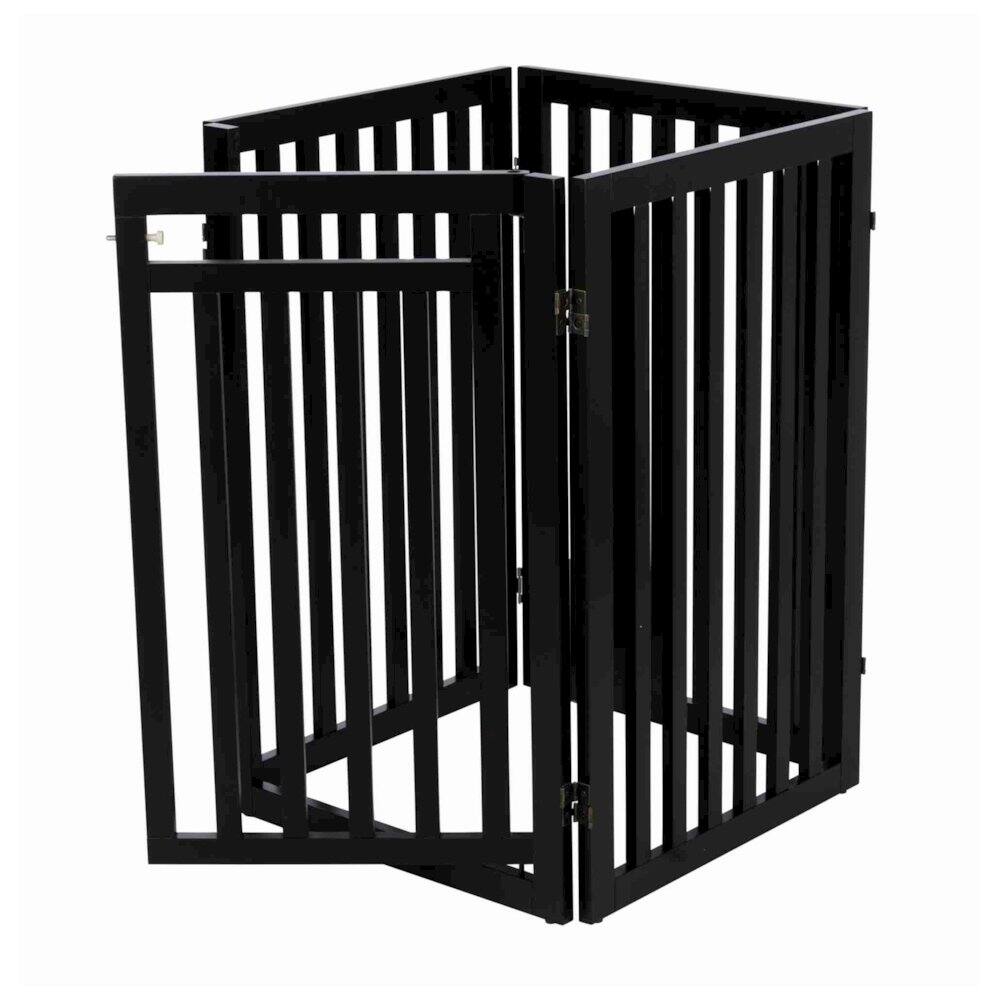 Alt View 3. TRIXIE - 4-Panel Foldable Wood Freestanding Pet Gate, Walk Thru Door, Expands to 80" - Espresso Brown.