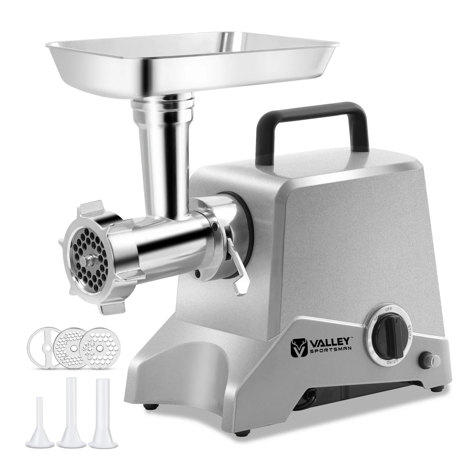 Breezary - Electric Meat Grinder #12 with 575W Motor, Stainless Steel Mincer, Sausage Stuffer Kit & ETL-Certified Safety Design - Silver Meat Grinder