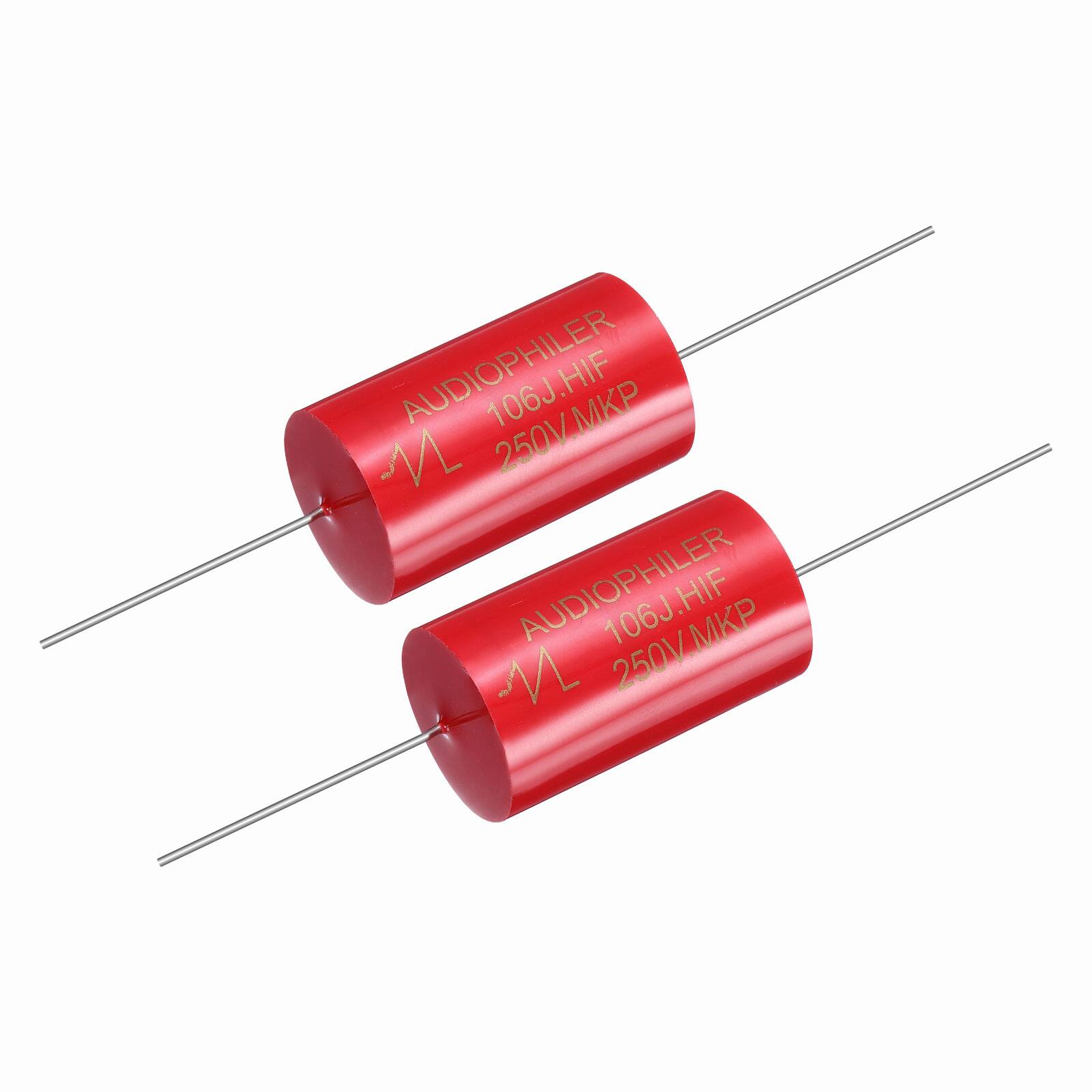 Unique Bargains - 2pcs 10uF 250V Axial MKP Film Capacitor for Audio Speaker Crossover Frequency Divider - Red
