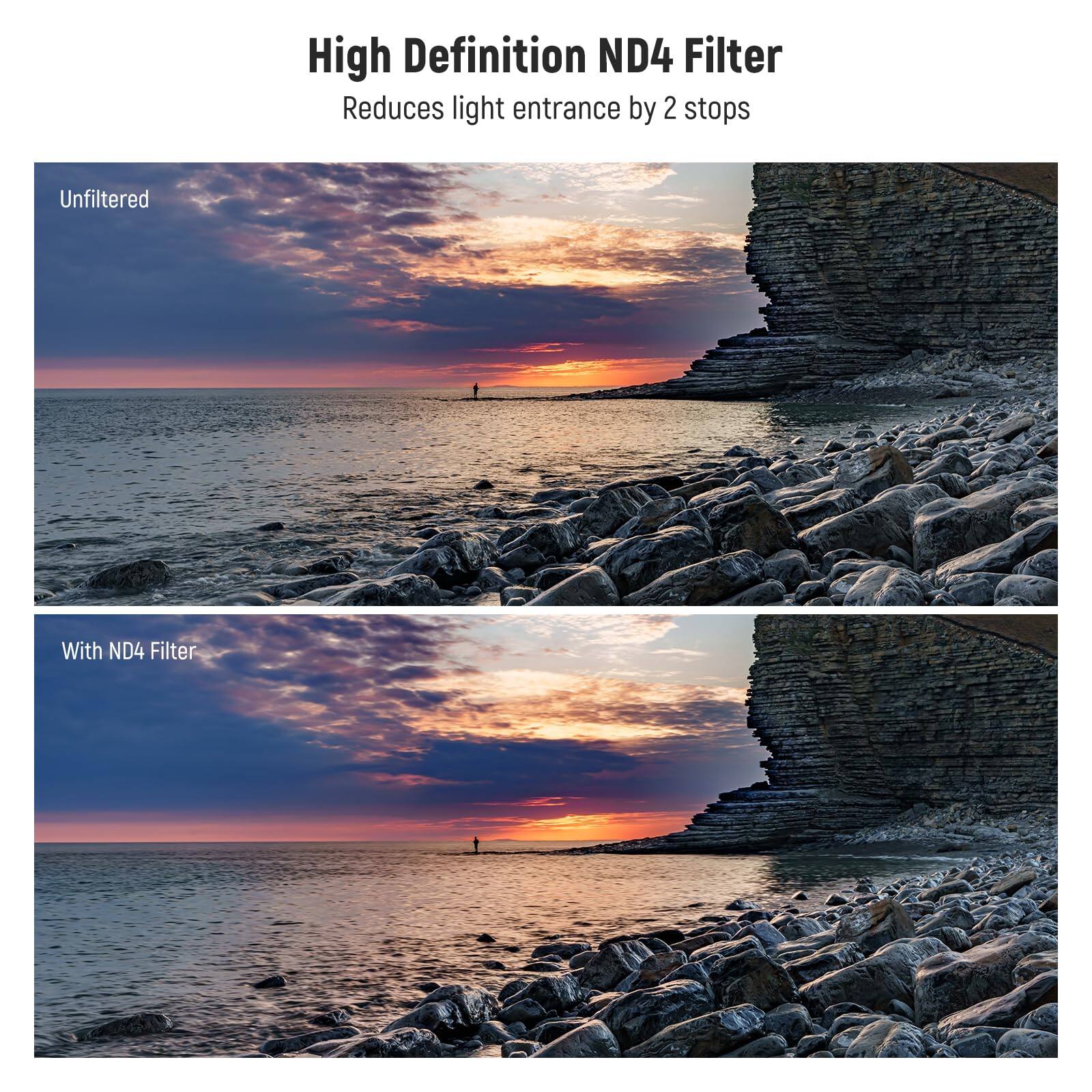 High Definition ND4 Filter  
Reduces light entrance by 2 stops  

Unfiltered  

With ND4 Filter