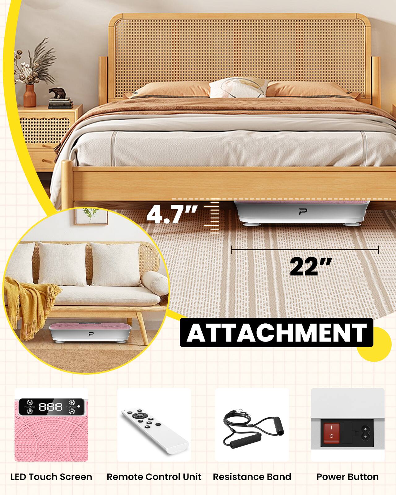 4.7" P 22" ATTACHMENT 888 4 I LED Touch Screen Remote Control Unit Resistance Band Power Button