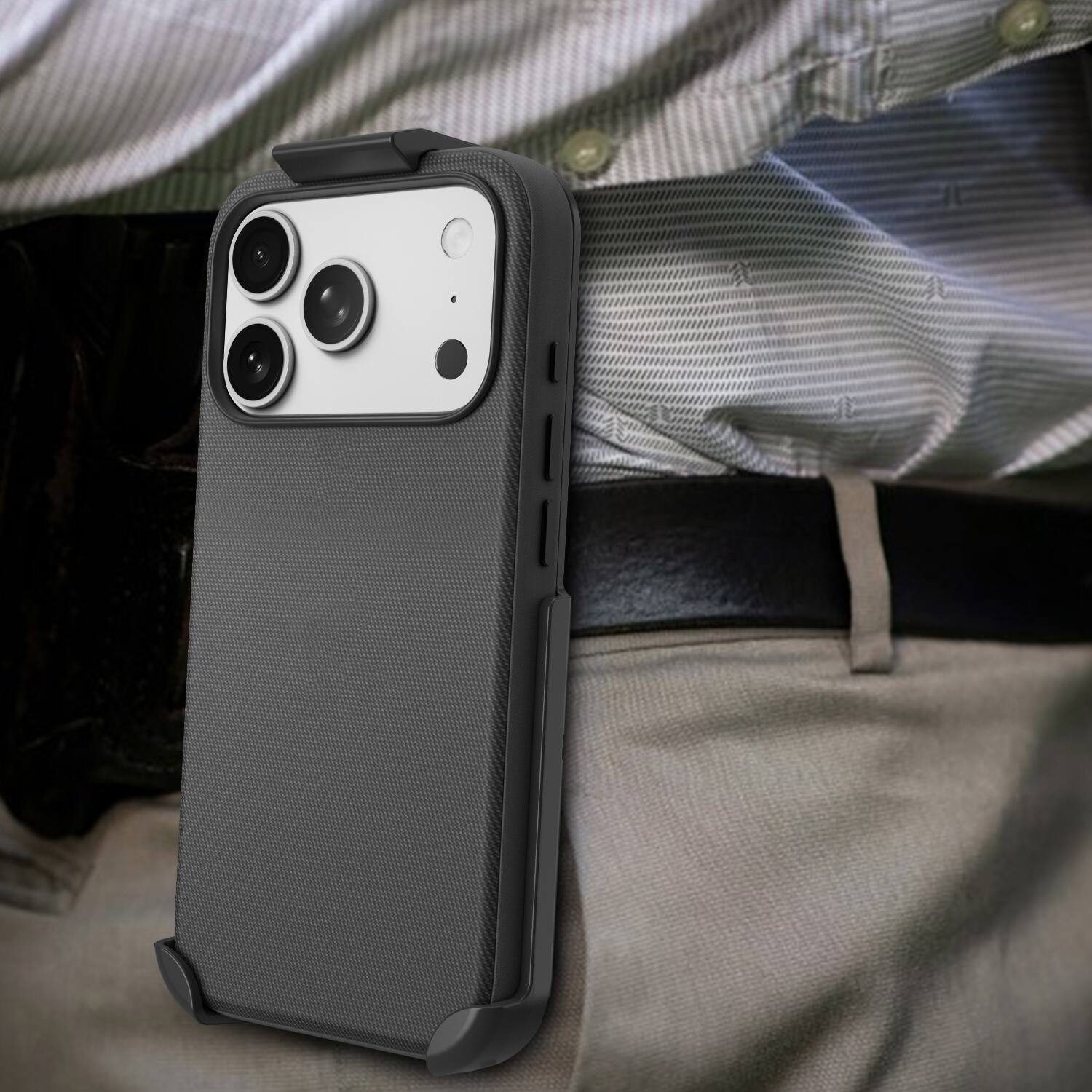 Alt View 7. Nakedcellphone - Woven Combo for iPhone 17 Pro Max Case - Compatible with MagSafe - with Rotating Belt Clip Holster Holder - Black.