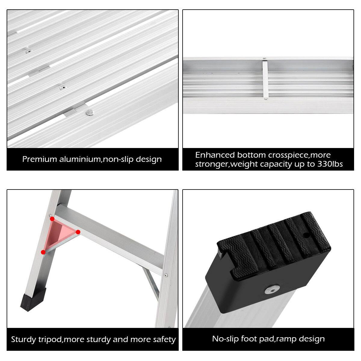 Premium aluminium, non-slip design  
Enhanced bottom crosspiece, more stronger, weight capacity up to 330lbs  
Sturdy tripod, more sturdy and more safety  
No-slip foot pad, ramp design