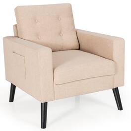Costway - Modern Accent Upholstered Single Sofa Chair with 2-Side Pockets - Beige