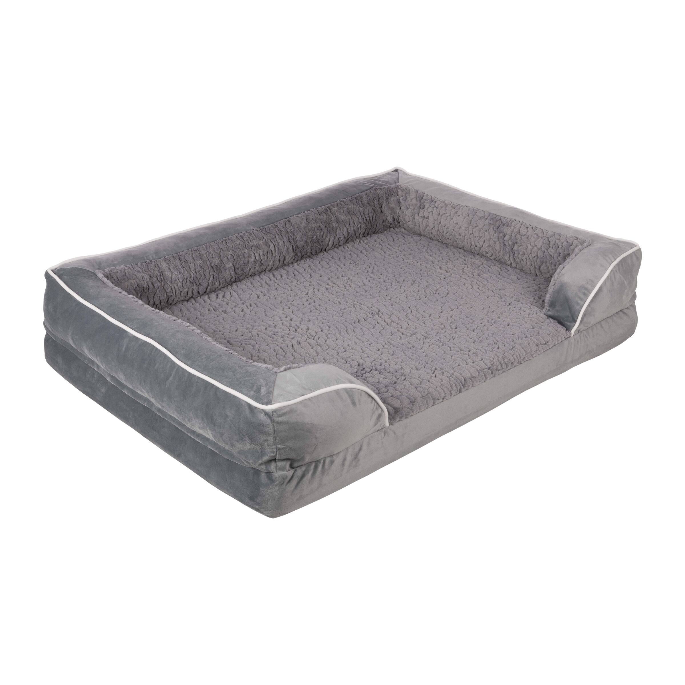 Angle. PetMaker - Orthopedic Dog Bed with Bolster - Gray.