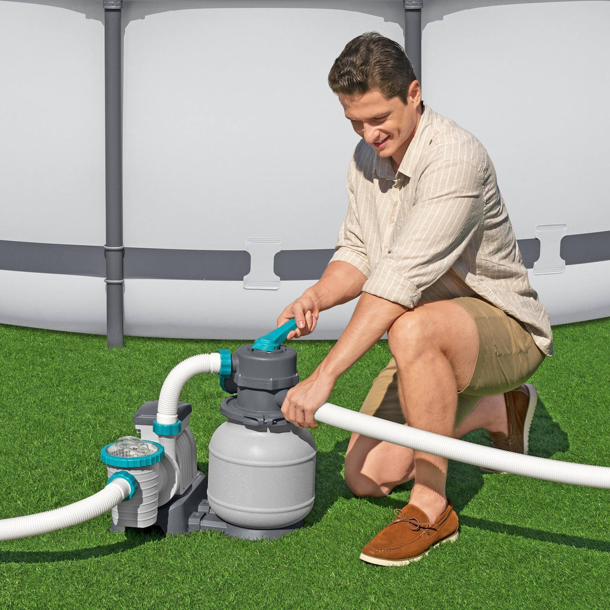 Alt View 1. Bestway - Bestway 1,500 Gallon Sand Filter Pump for Above Ground Outdoor Swimming Pools - Gray.