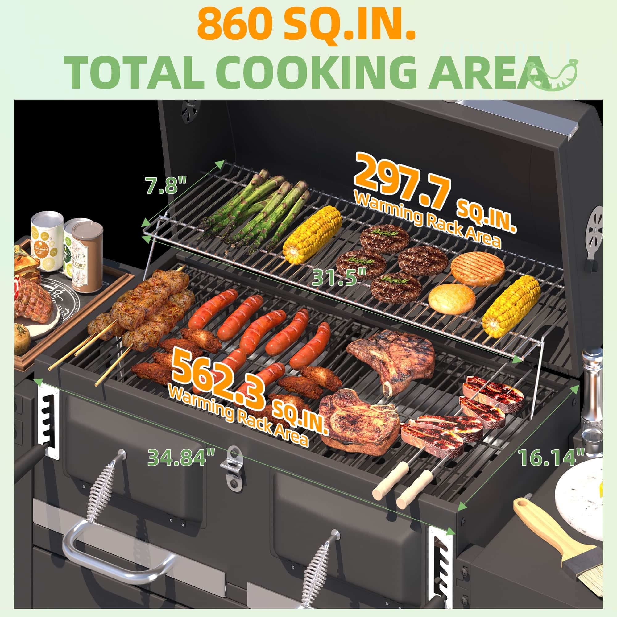 U HOMY Outdoor Charcoal Grill – 860 Sq In, Foldable Tables