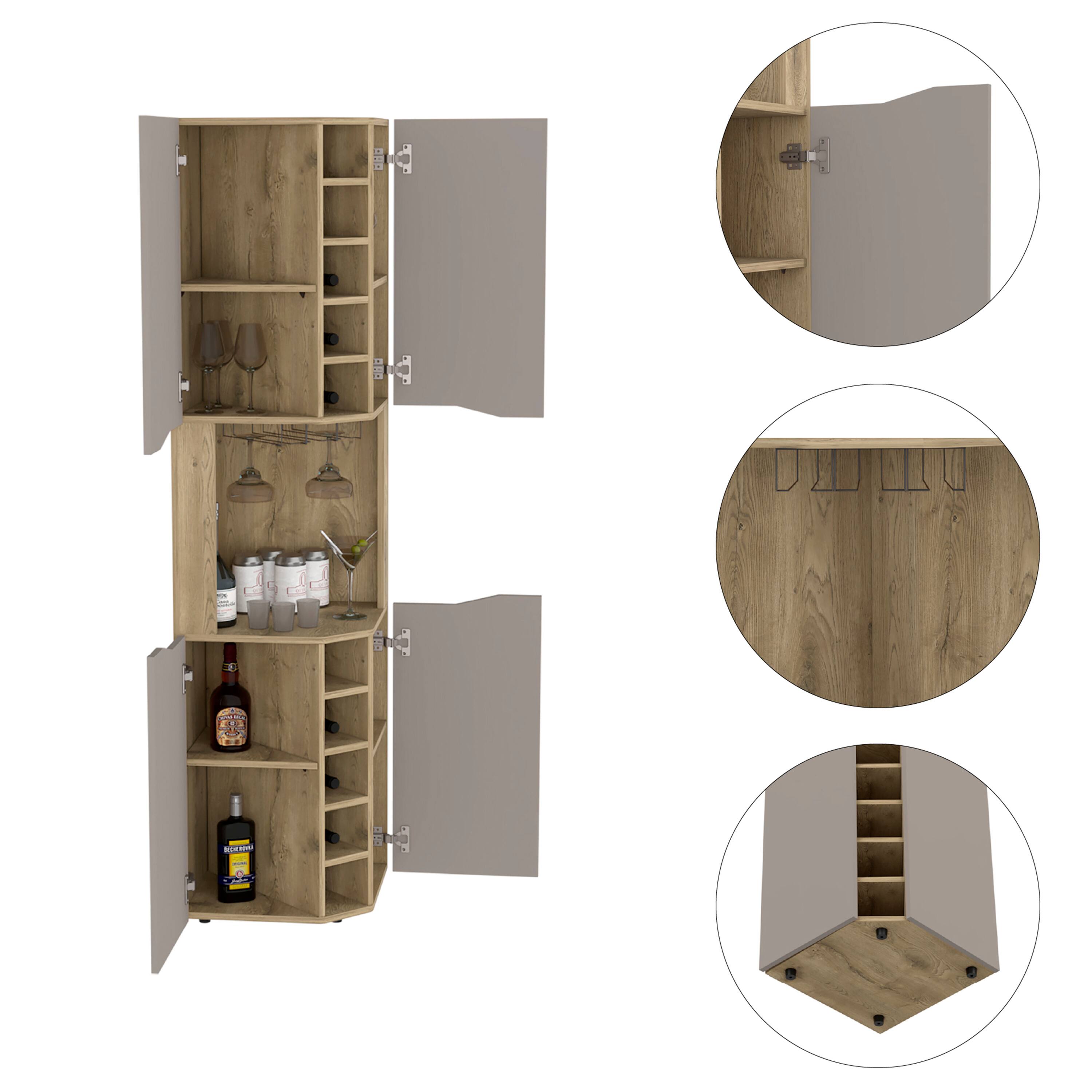 Alt View 2. TuHome - Obregon Corner Bar Cabinet, Ten Built-In Wine Rack, Single Door, Bar Room, Cabinets. - Macadamia / Taupe.