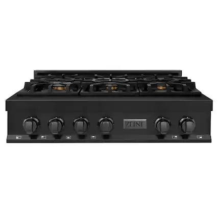 Front. ZLINE - 36 in. Legacy Gas Rangetop with 6 Brass Burners and Porcelain Cooktop (RTB-BR-36) - Black.