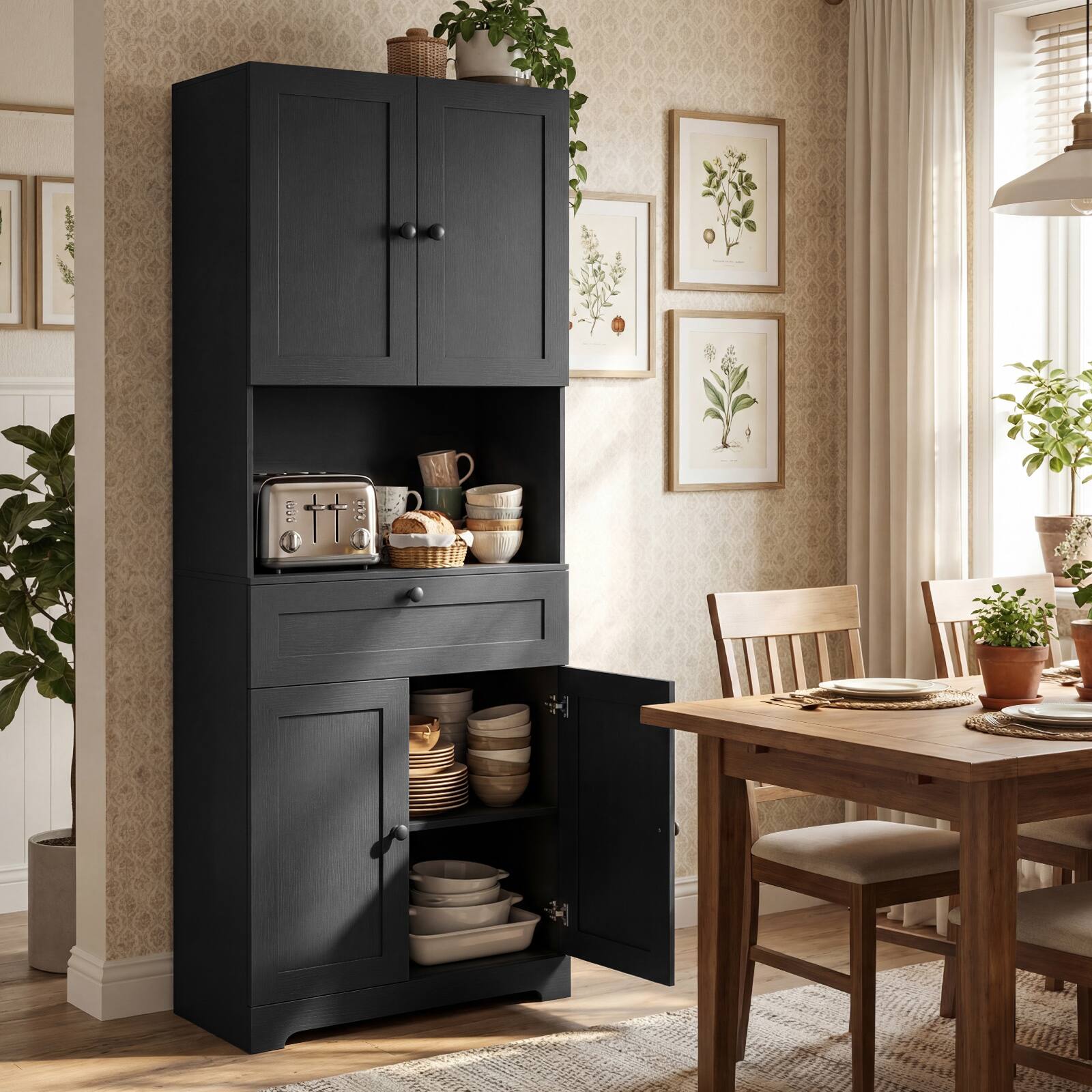 Alt View 3. Gymax - Gymax 67.5'' Kitchen Pantry Cabinet w/4 Doors 1 Drawer Open Countertop Adjustable Shelf - Black.