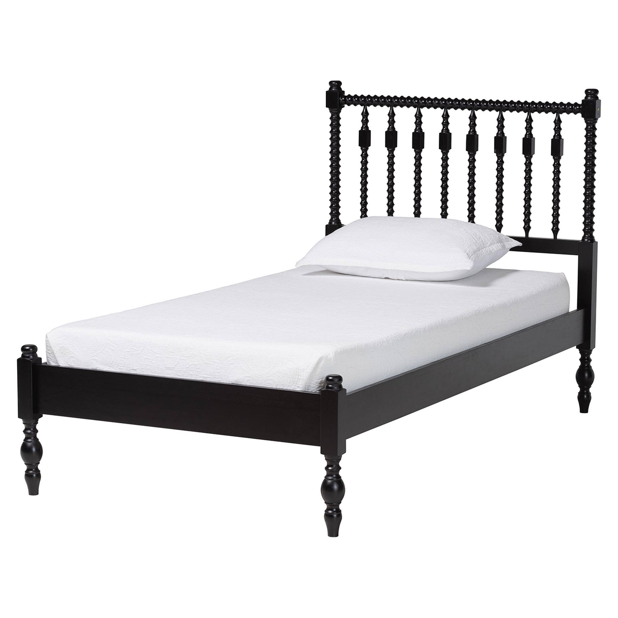 Left. Baxton Studio - Denita Spindle 4-Piece Bedroom Set - Farmhouse Platform Bed with Matching Dresser and 1-Drawer Nightstands, Twin - Black.