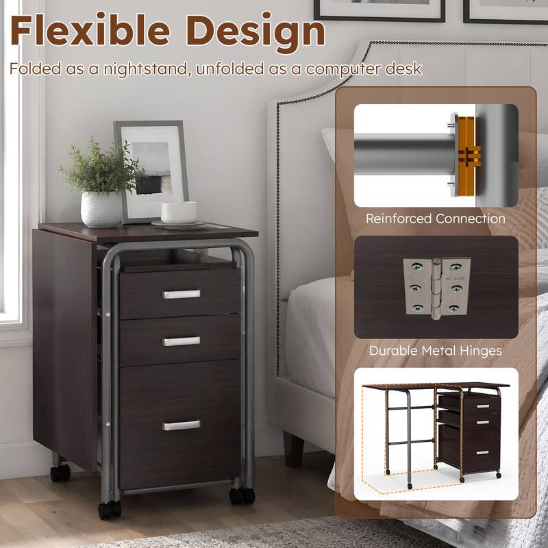 Flexible Design  
Folded as a nightstand, unfolded as a computer desk  

Reinforced Connection  

Durable Metal Hinges