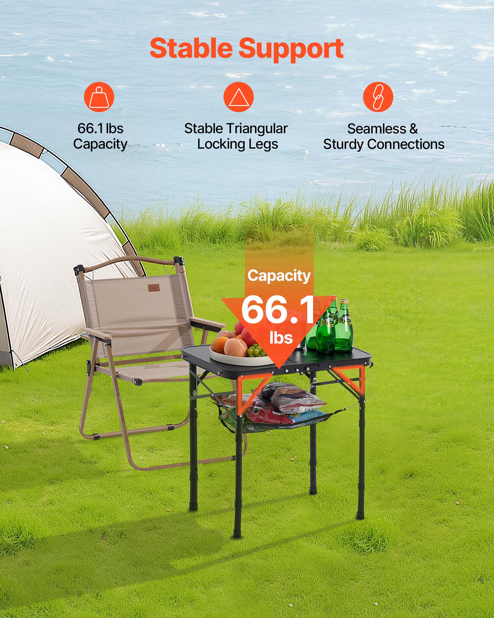 Stable Support

- 66.1 lbs Capacity
- Stable Triangular Locking Legs
- Seamless & Sturdy Connections

Capacity 66.1 lbs