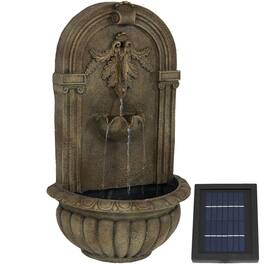 Sunnydaze - Florence Polystone Outdoor Solar Wall Fountain - Florentine Stone