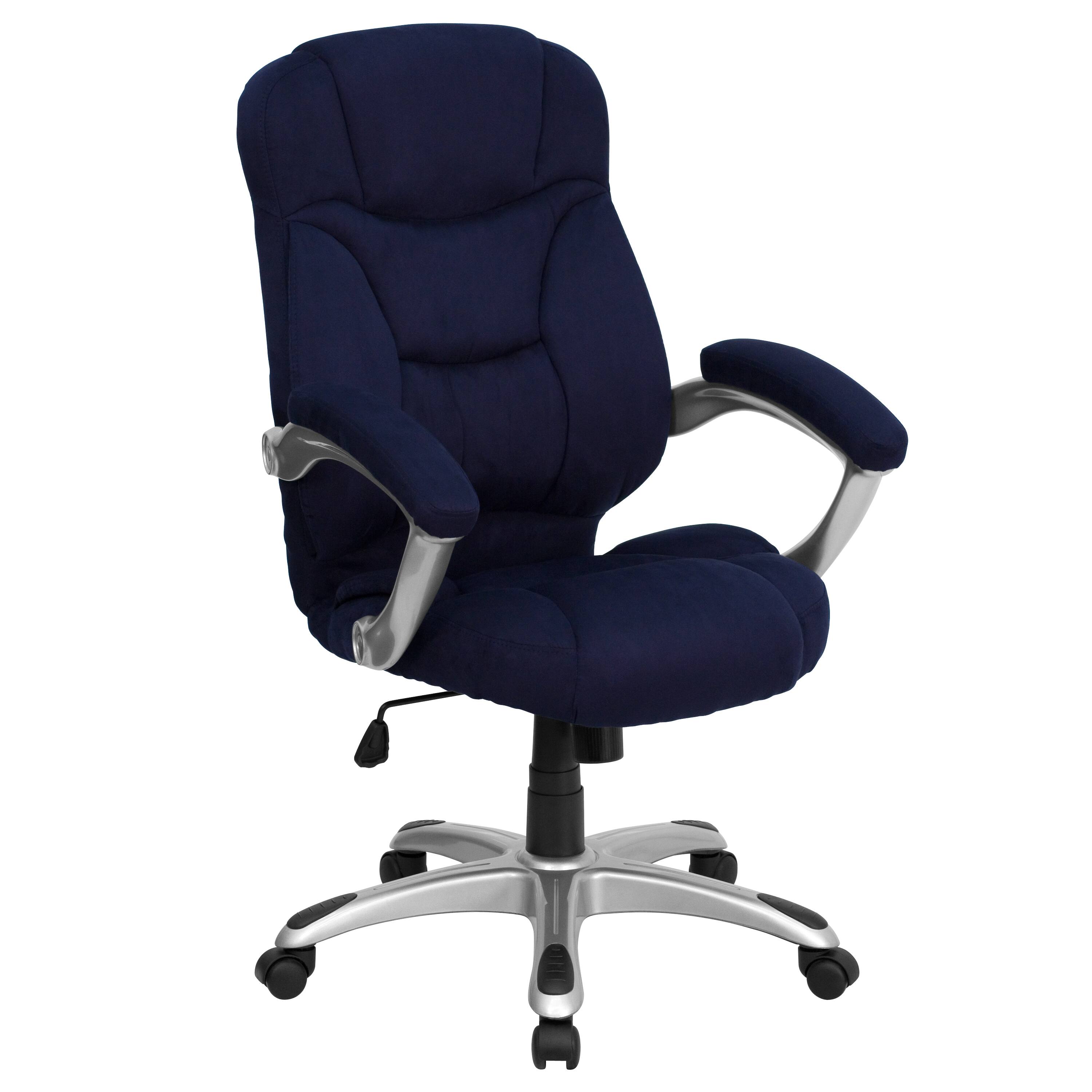 Front. Emma + Oliver - High Back Executive Ergonomic Office Chair with Silver Nylon Base and Arms - Navy Blue Microfiber.