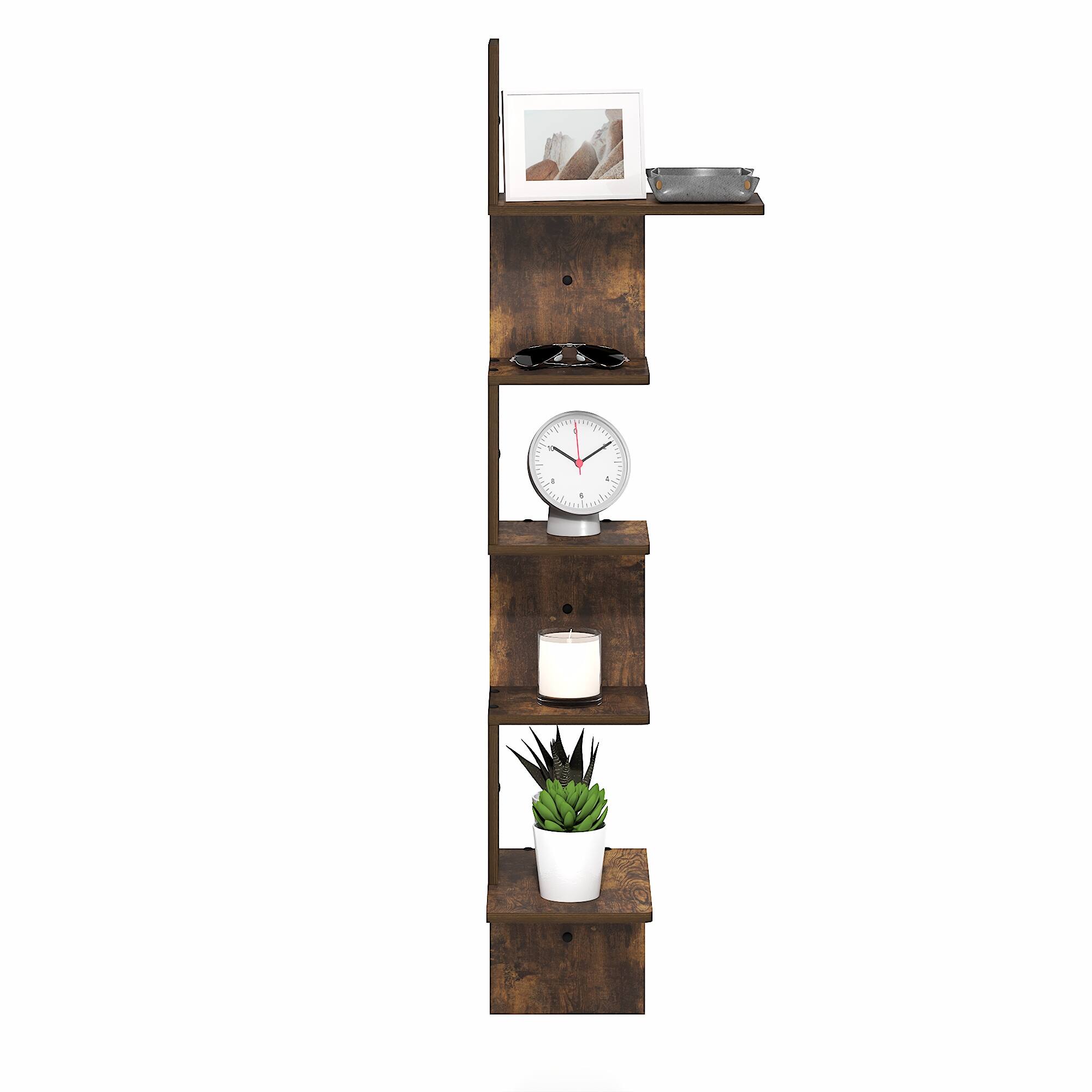 Alt View 3. Furinno - ROSSI Corner Floating Shelves for Wall, Corner Rectangular Wall Shelf, S-shape Radial Floating Book Shelf, Easy Assembly - Amber Pine.