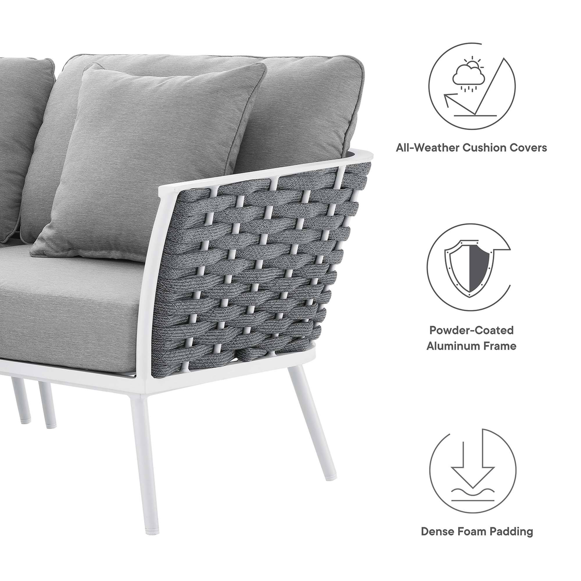 All-Weather Cushion Covers  
Powder-Coated Aluminum Frame  
Dense Foam Padding