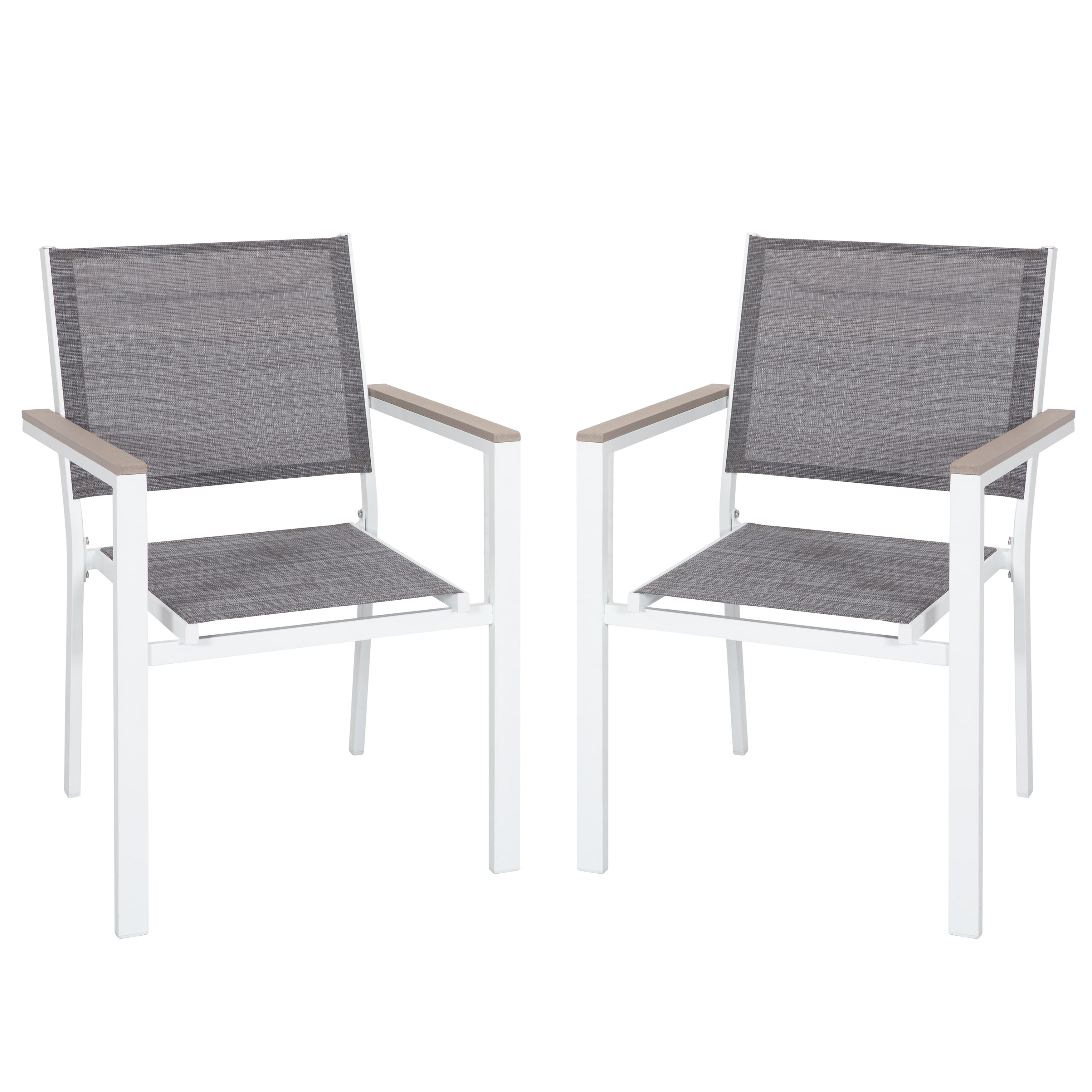 Nuu Garden - Patio 2-Piece Dining Chairs, Outdoor Textilene Stackable Chairs - gray and white
