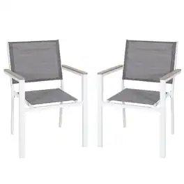 Nuu Garden - Patio 2-Piece Dining Chairs, Outdoor Textilene Stackable Chairs - gray and white