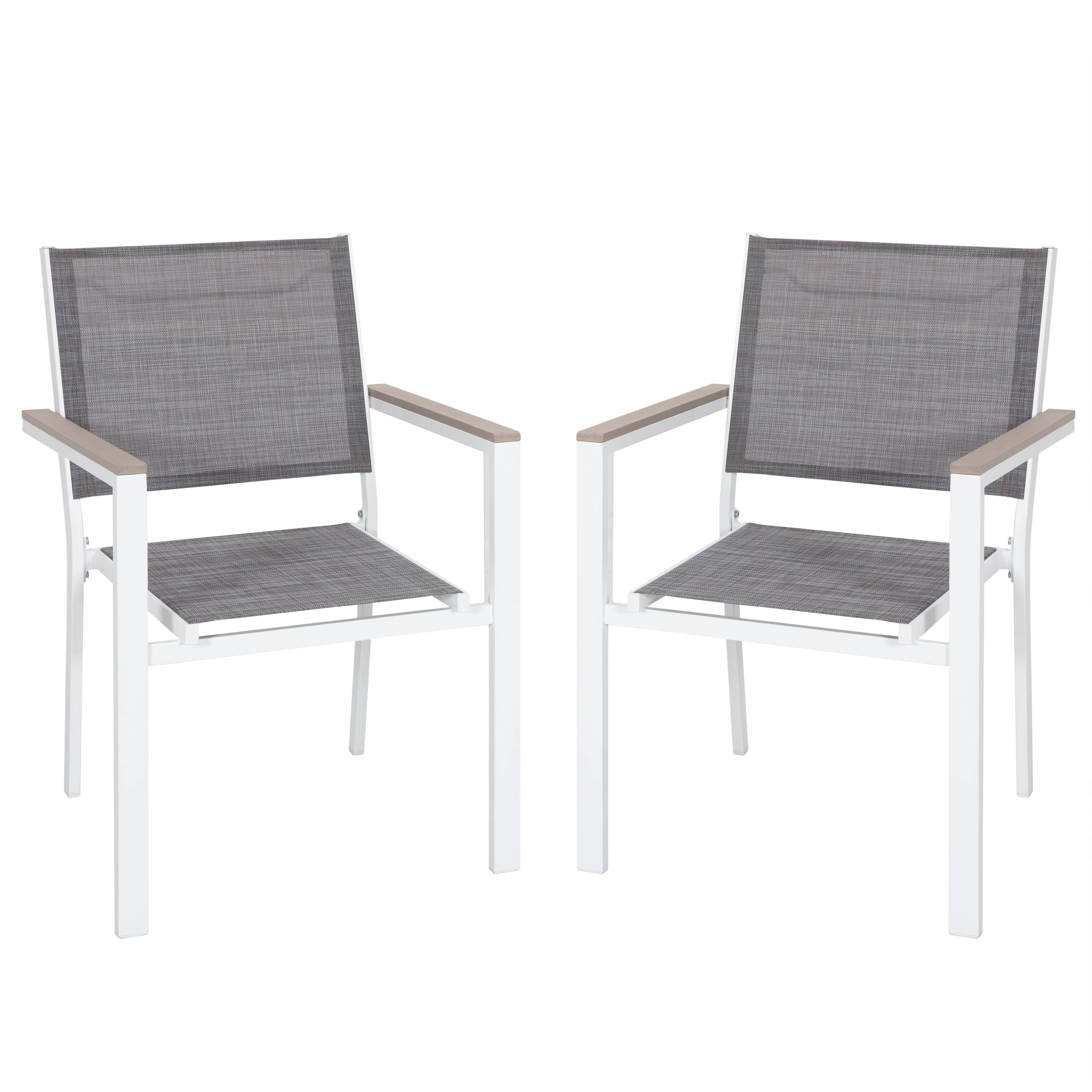 Front. Nuu Garden - Patio 2-Piece Dining Chairs, Outdoor Textilene Stackable Chairs - gray and white.