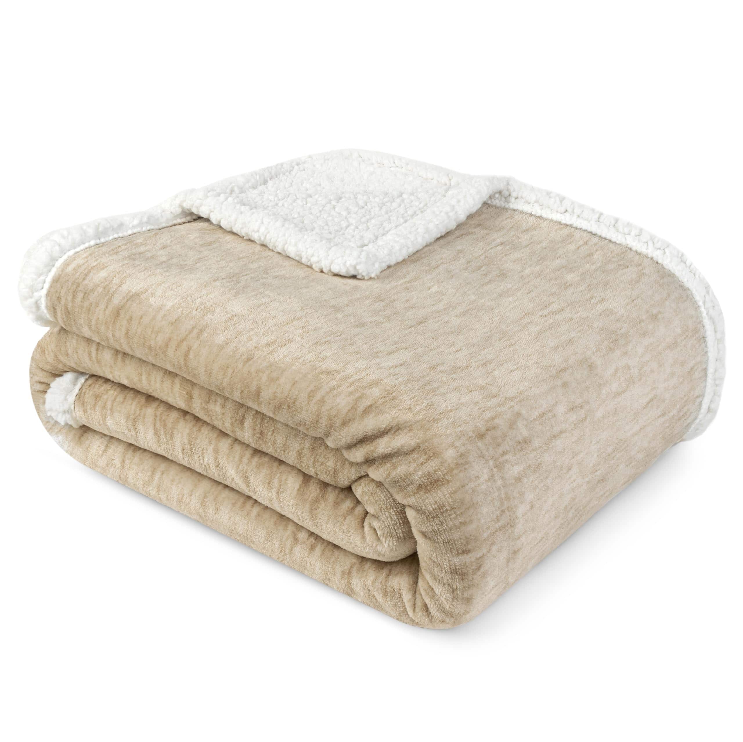 Alchemy Casas - Taupe Plaid Sherpa Throw Blanket For Couch Twins Soft Fuzzy Cabin And Throws Warm Cozy Winter Gift - Melange Latte 50 x 60 Inches