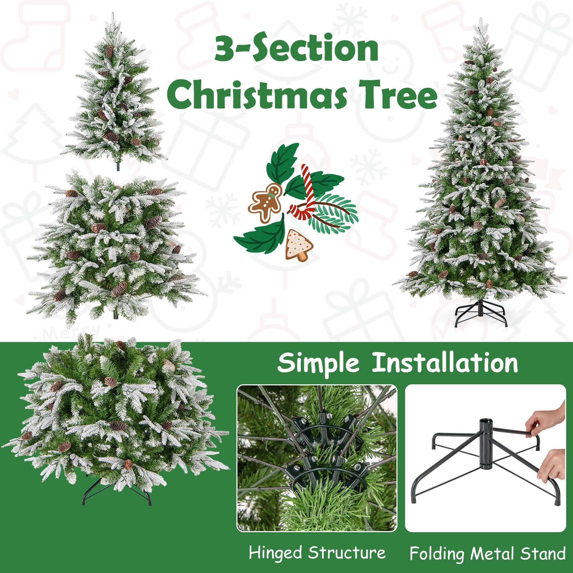 3-Section Christmas Tree, Simple Installation, Hinged Structure, Folding Metal Stand