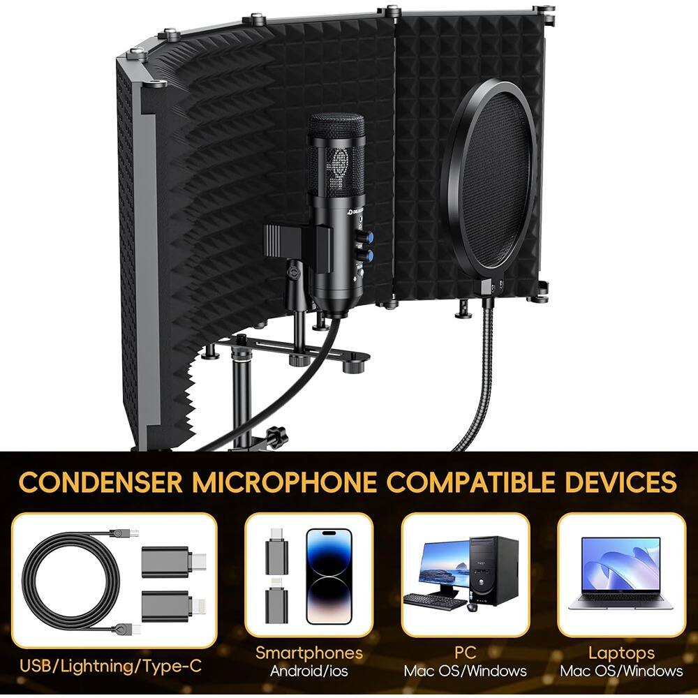 CONDENSER MICROPHONE COMPATIBLE DEVICES

- USB/Lightning/Type-C
- Smartphones Android/ios
- PC Mac OS/Windows
- Laptops Mac OS/Windows