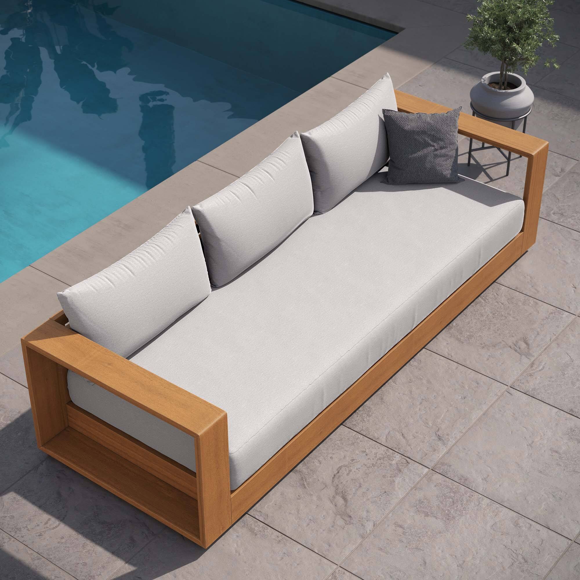 Alt View 8. Modway - Tahoe Outdoor Patio Acacia Wood Sofa by Modway - Natural Light Gray.