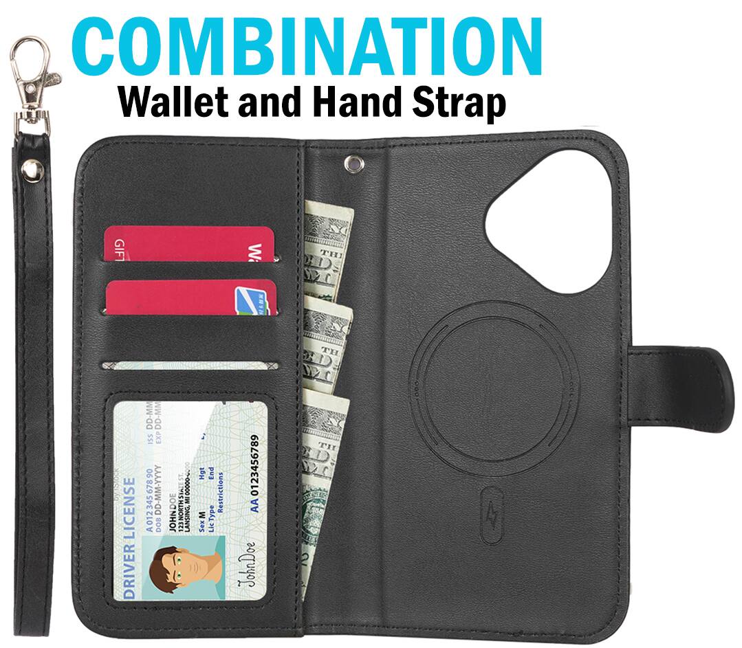 COMBINATION Wallet and Hand Strap

GIFT W N THI HDS TH LICENSE DRIVER DD-MM DD-MM ISS EXP 90 678 A01234567890 345 WW-Casoa

DOB 100 STAIT I S JOHNDOE HTROMES LANSING Hgt End Restrictions M Sex M LicType 0123456789 AA JohnDoe TH 2