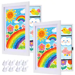 Unique Bargains - 2pcs Art Frames, 8.5x11" Front Opening Picture Display Frame Changeable Artwork Storage Holds 50 Drawings - White
