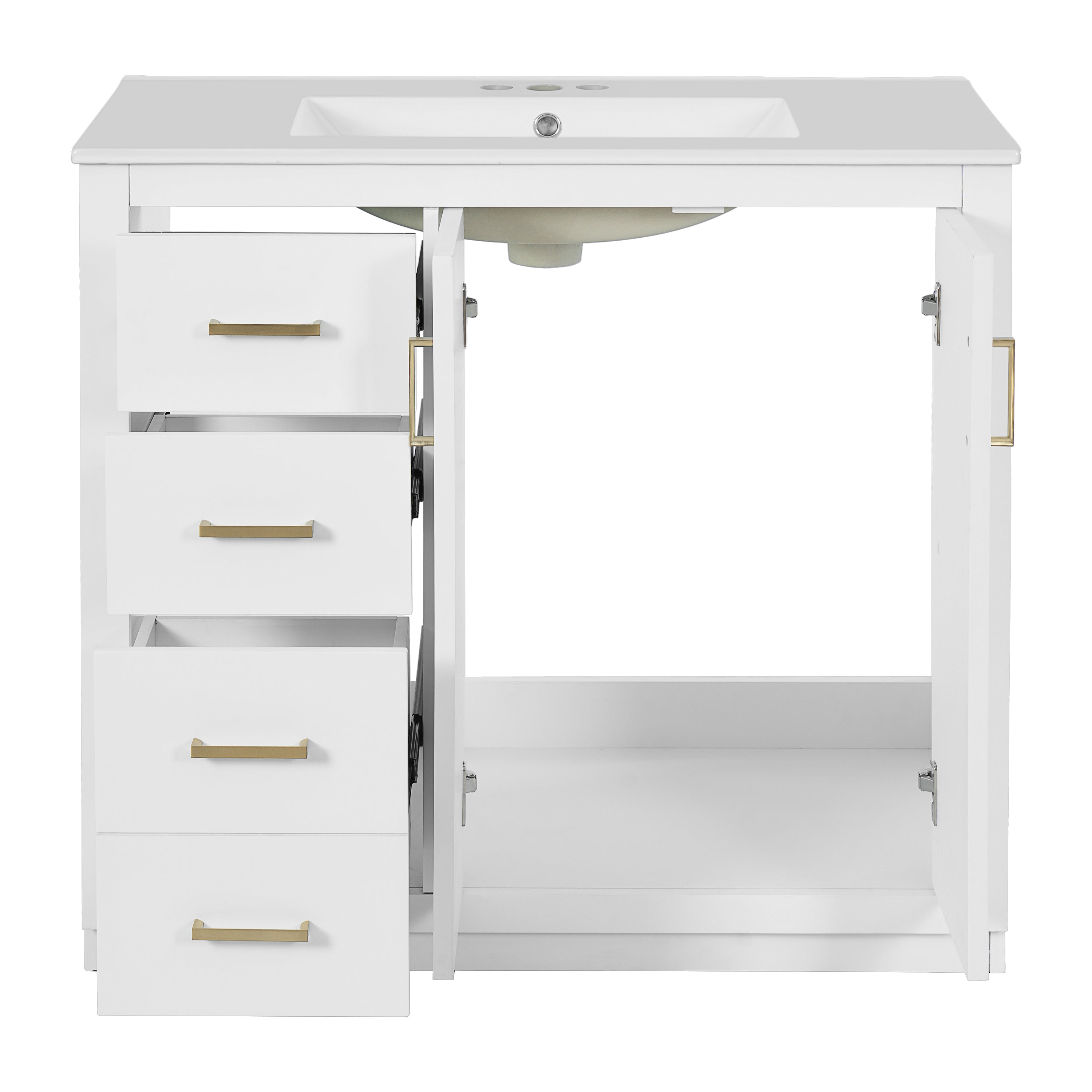 Alt View 10. Boyel Living - 36 Inch Bathroom Vanity with Ceramic Sink Solid Wood Frame 3 Drawers 2 Doors White - White.