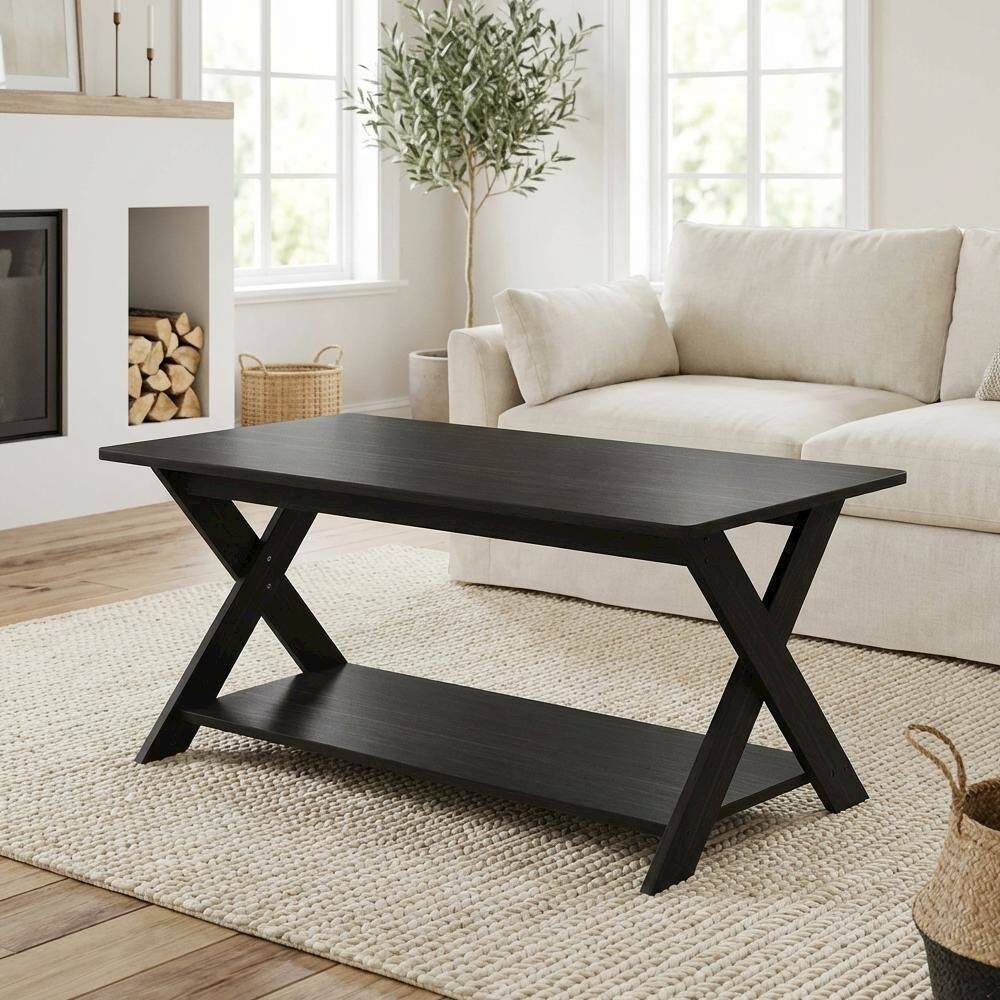Left. FurniFact - Espresso Coffee Table with Criss-Cross Design and Modern Minimalist Style - Espresso.