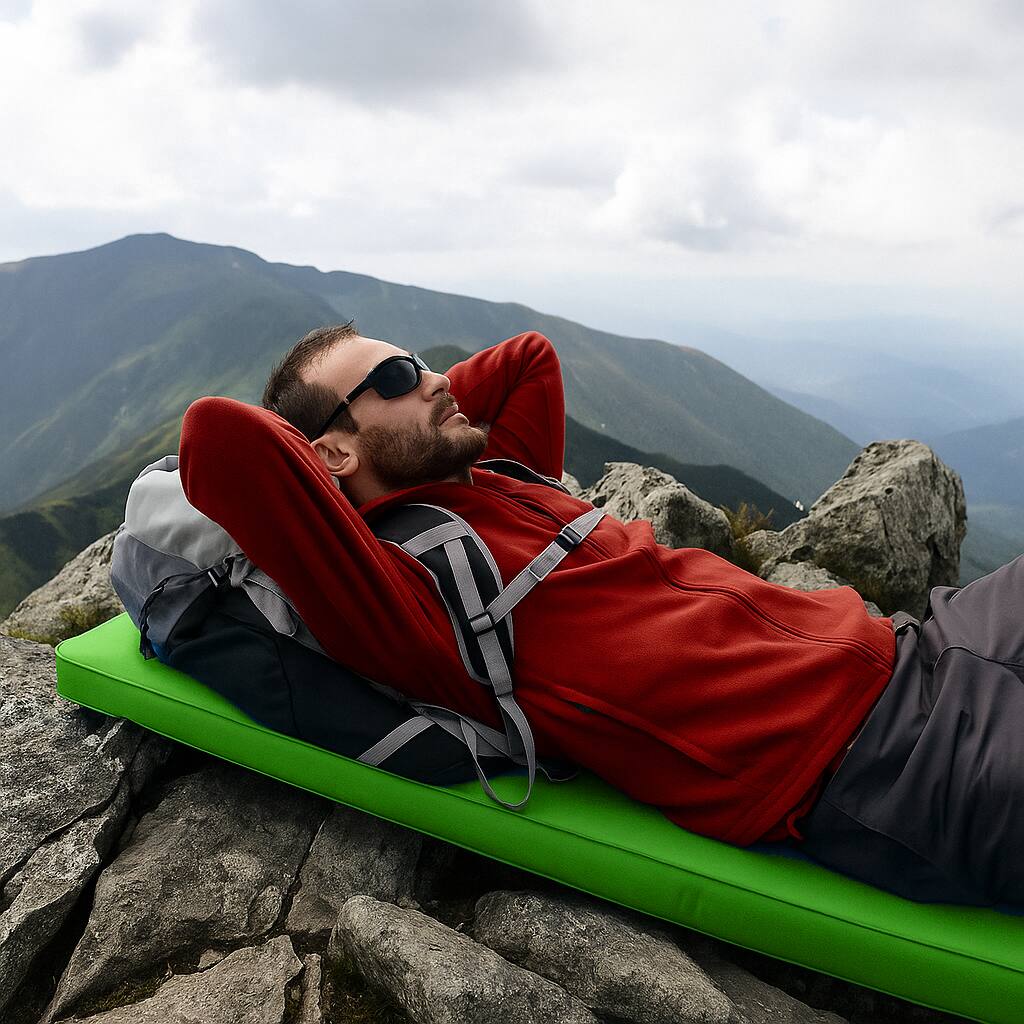 Angle. BreeBe - Self-Inflating Foldable Camping Pad with Storage Bag - Green.