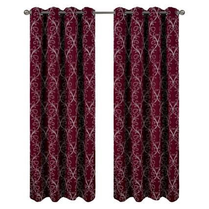 Front. RT Designers Collection - RT Designer Collection Kimber Embroidered Blackout Luxurious Decorative Grommet Curtain Panel 54" x 90" Burgundy - Burgundy.