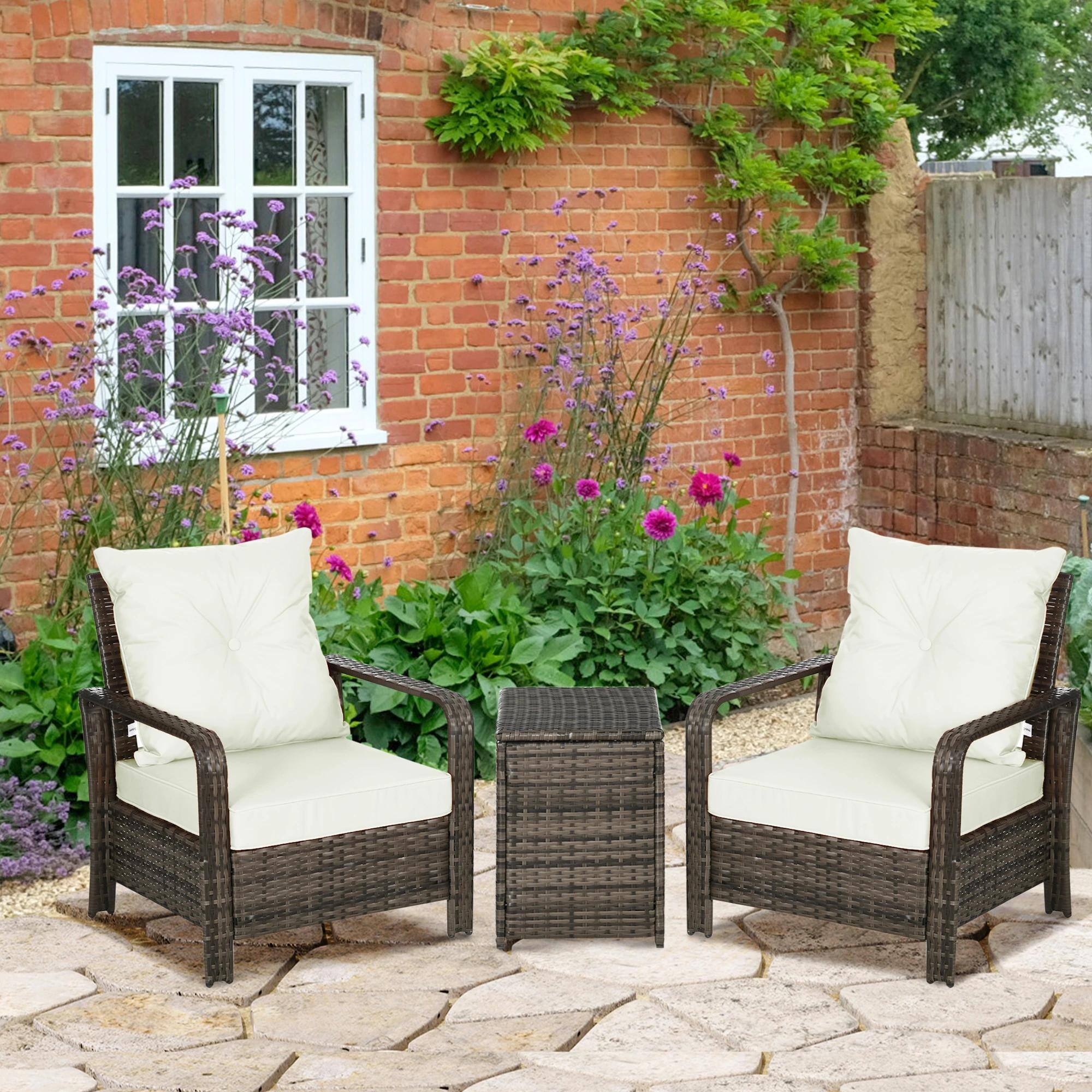 Angle. Spaco - Spaco 3 Piece Patio Furniture, PE Wicker Storage Table and Chairs, Beige - Beige.
