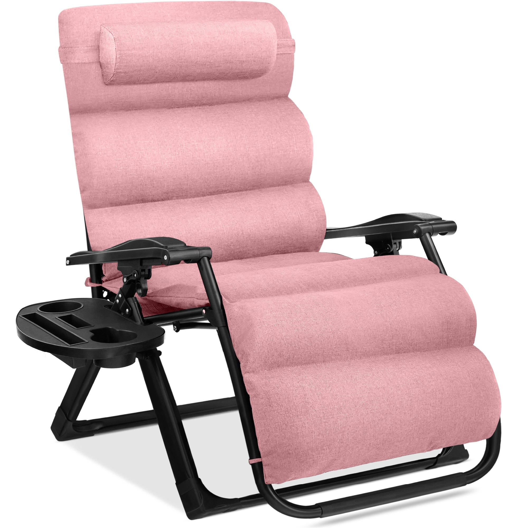 Front. Best Choice Products - Best Choice Products Oversized Zero Gravity Chair, Folding Recliner w/ Removable Cushion, Side Tray - Pink - Pink.
