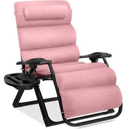 Best Choice Products - Oversized Zero Gravity Chair, Folding Recliner w/ Removable Cushion, Side Tray - Pink