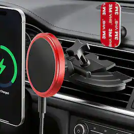 OMOMMD - For 15w Magsafe Car Mount Fast Wireless Charging Magnetic Cd Slot Holder With 3m Adhesive Base Dashboard Al - Red
